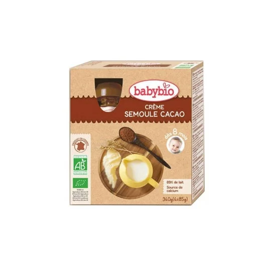 Babybio Gourd Cream Cacao Cacao Semola di cacao Biologico 8 mesi 4 x 90 g