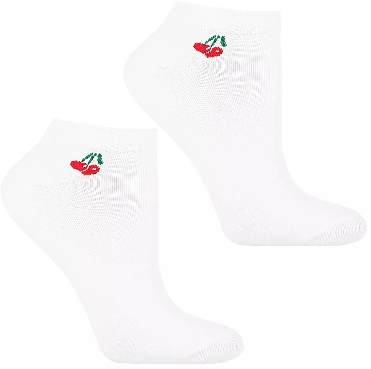 Calzini da donna alla caviglia, CSD240-103, bianchi con ciliegia