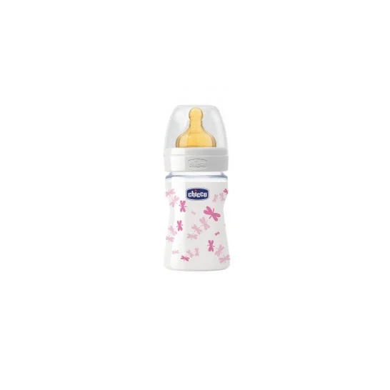 Chicco bottiglia di vetro capezzolo largo normale capezzolo largo in gomma rosa +0M 150ml 1 pezzo