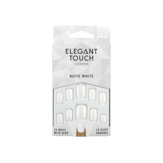 Elegant Touch Polished Colour Nails With Glue Squoval Quite White 24 Unità