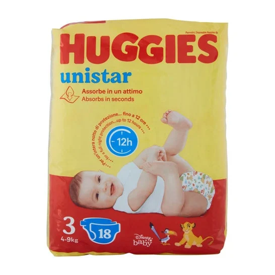 Huggies Unistar Pannolino Taglia 3 4-9kg 18 Unità