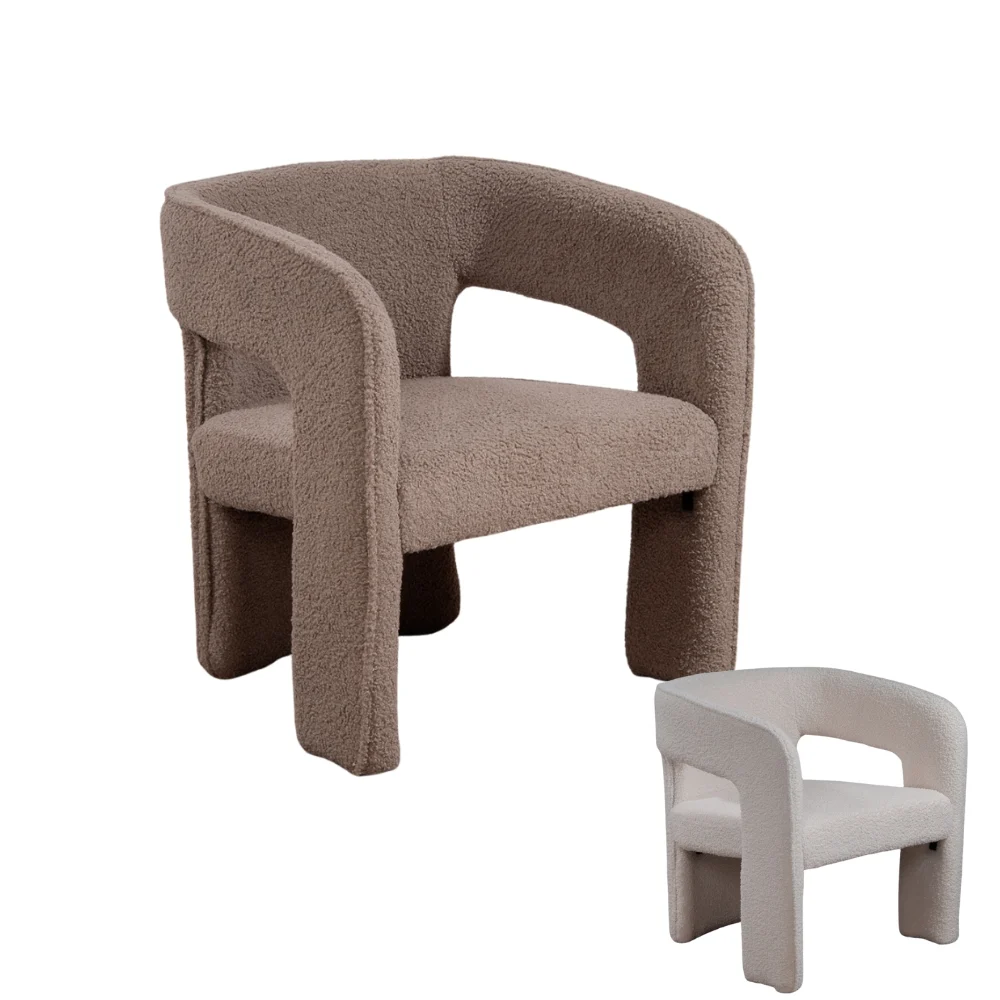 Poltrona in Tessuto Teddy Tortora o Crema – Stile Scandinavo