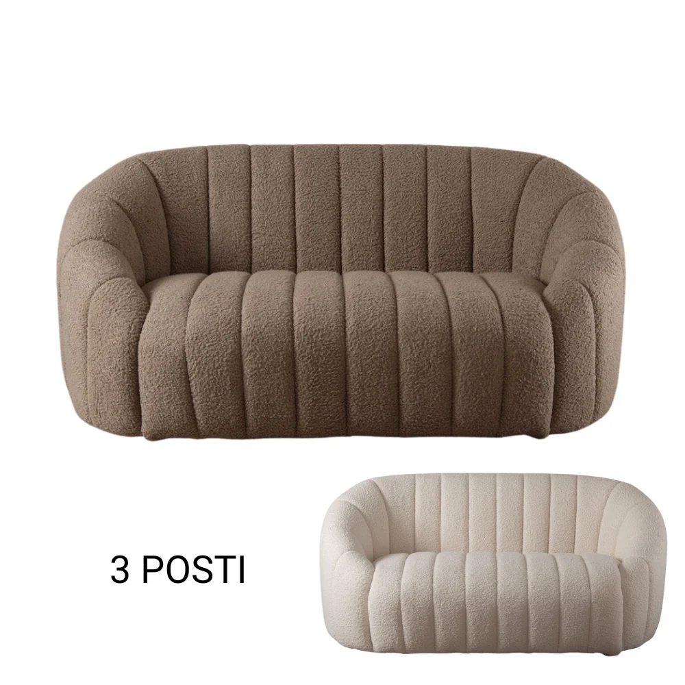 Divano in Tessuto Teddy Tortora o Crema – Stile Scandinavo