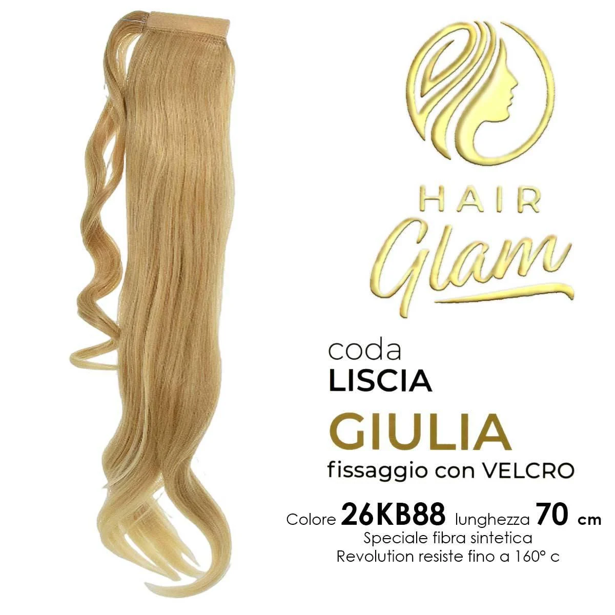 CODA HAIR GLAM GIULIA C/VELCRO FIBRA REVOLUTION 26KB88 70cm