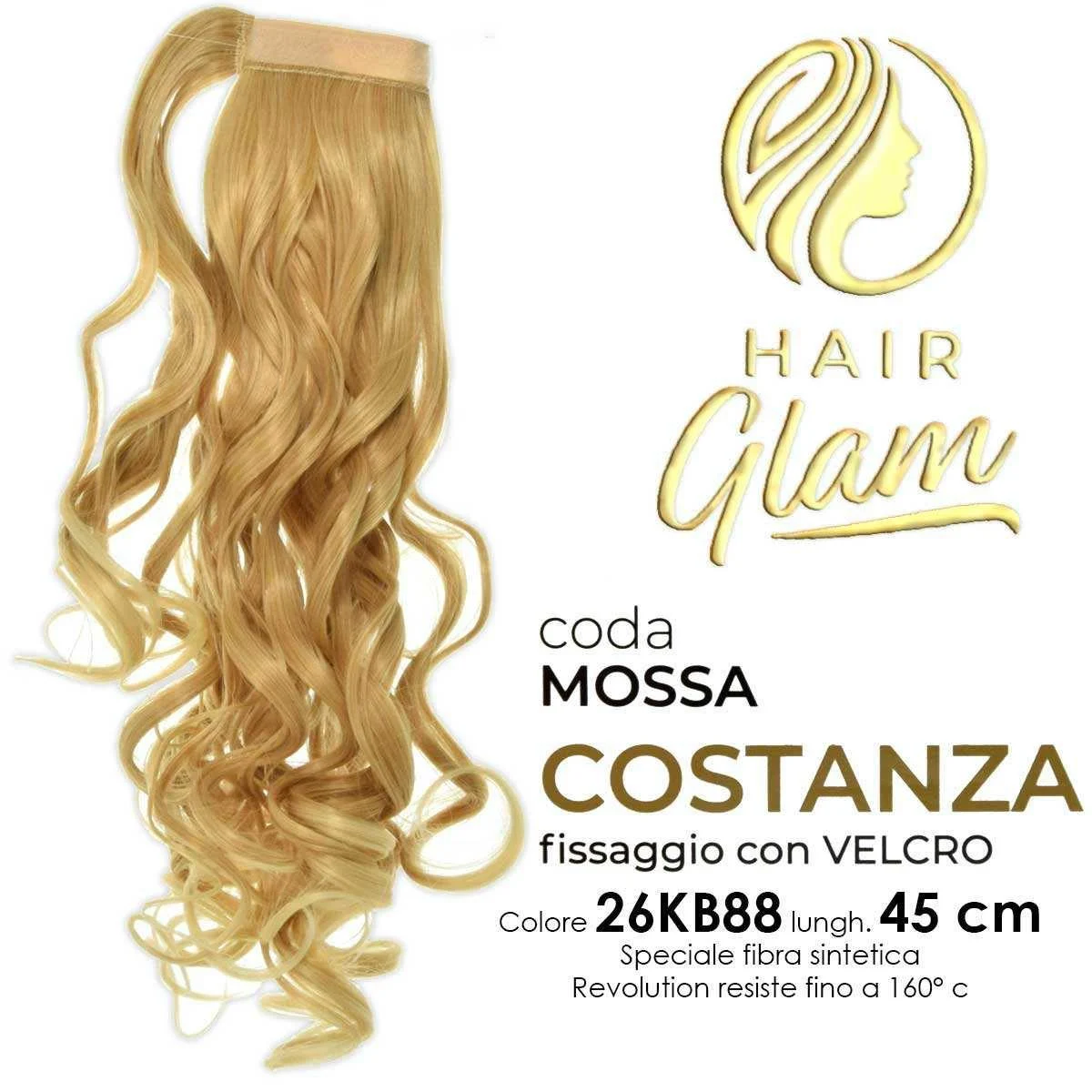 CODA HAIR GLAM COSTANZA MOSSA C/VELCRO FIBRA REVOLUTION Lung. 26KB88 45cm