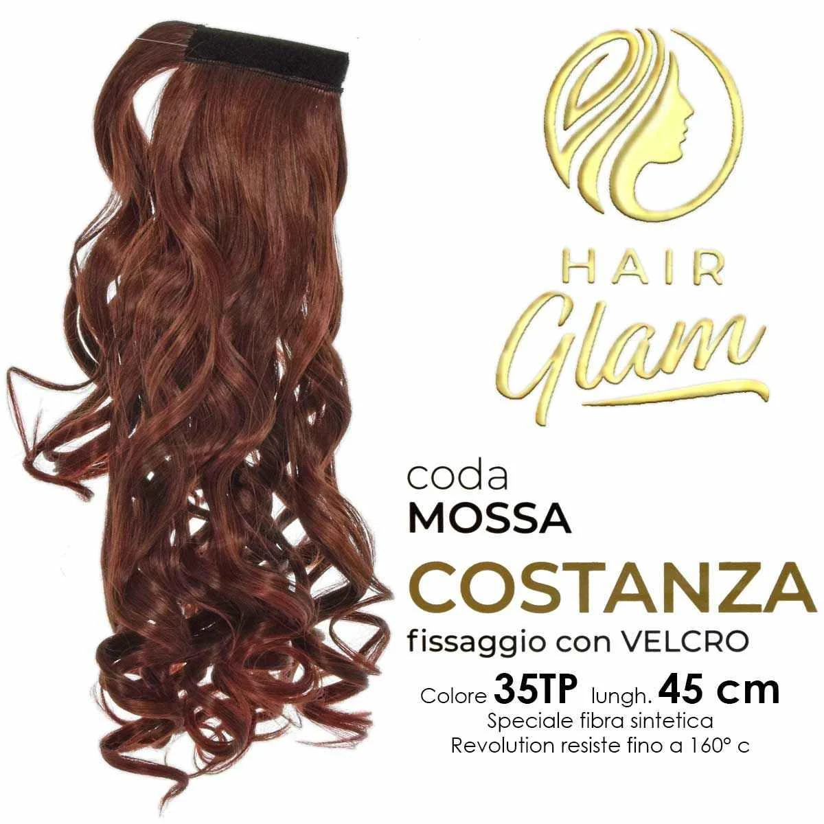 CODA HAIR GLAM COSTANZA MOSSA C/VELCRO FIBRA REVOLUTION Lung. 35TP 45cm