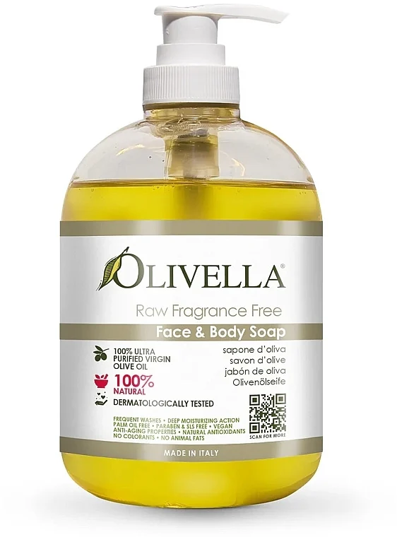 Sapone liquido per viso e corpo, per pelli sensibili, a base di olio d'oliva