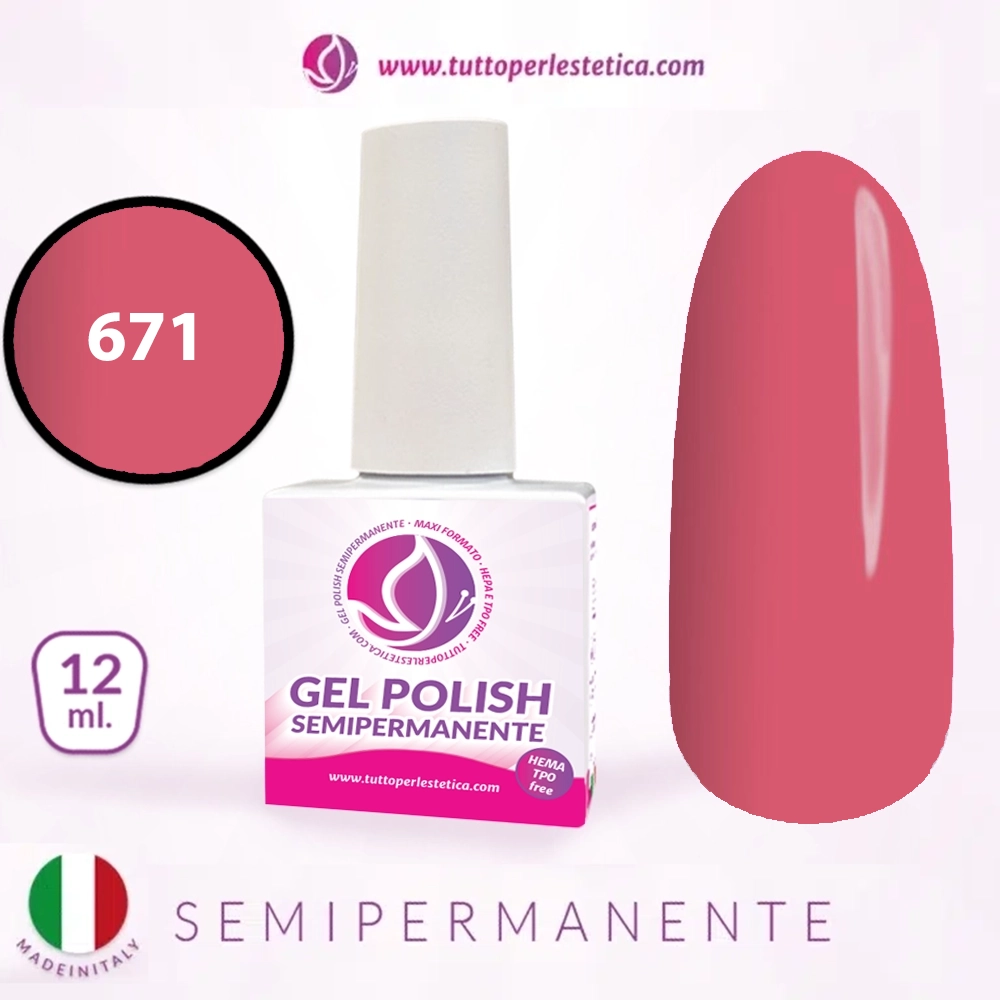 Semipermanente colore rosa scuro N 671 da 12 ML – Hema e TPO Free