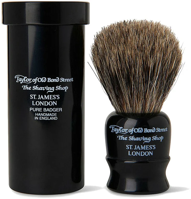 Pennello da barba, 8,25 cm, con custodia da viaggio, nero