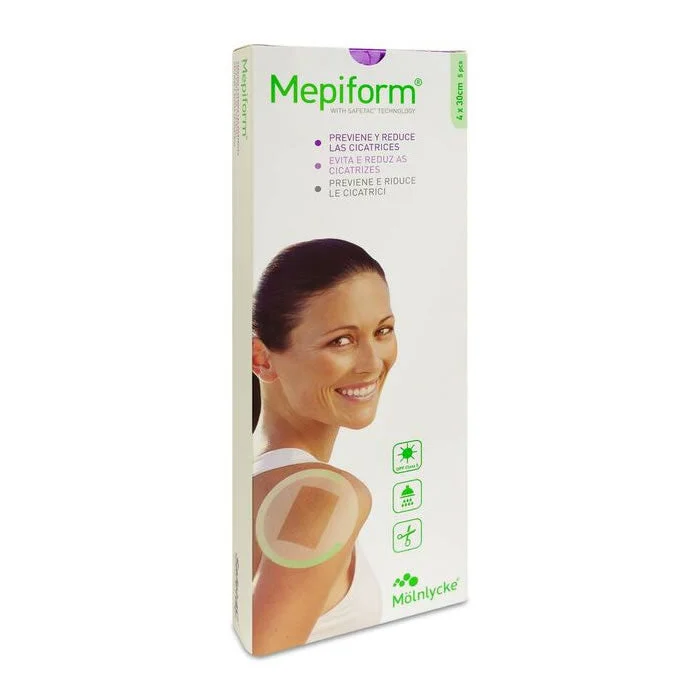 Fogli di gel siliconico riduttore di cicatrici Mepiform 4x30 cm 5 pz