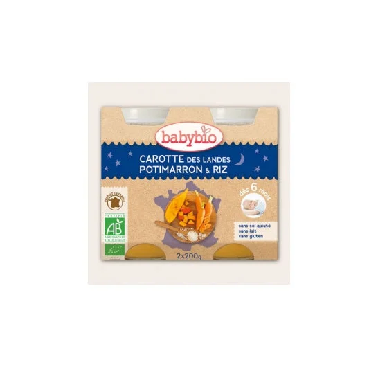 Vasi Babybio Buona Notte Vasi CarrotPotimarronRice Biologico 6 mesi 2 x 200 g