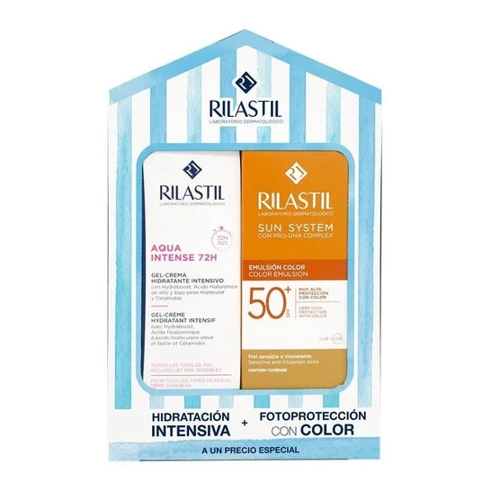 Rilastil Pack Aqua Intense 72h Gel-Crema 40ml + Sun System Emulsión Solar Facial Color SPF50+ 40ml