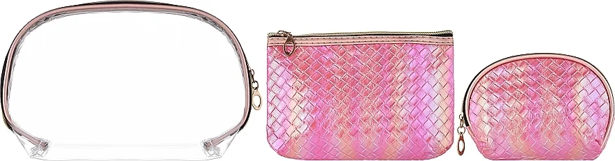 Set di 3 beauty case, trasparente + rosa con effetto madreperla + rosa con effetto madreperla