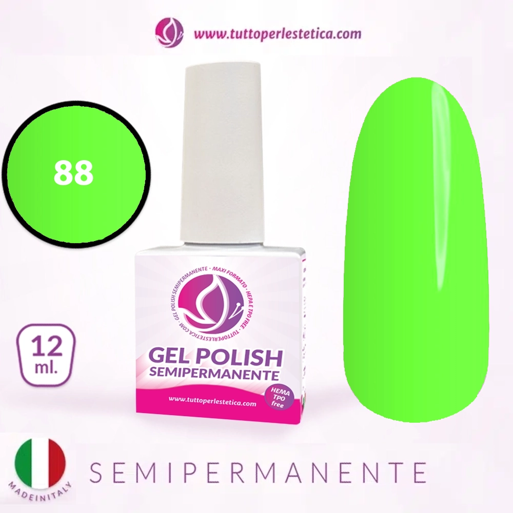 Semipermanente colore verde fluo N 88 da 12 ML – Hema e TPO Free