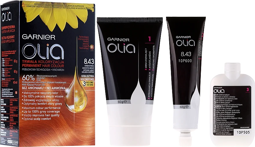 Crema colorante permanente senza ammoniaca con oli floreali