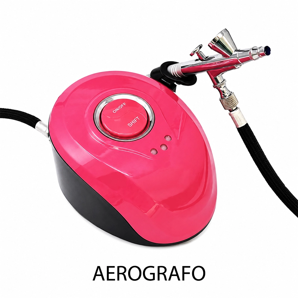 Aerografo Professionale per Nail Art Rosa con Compressore per Nail art e MakeUp