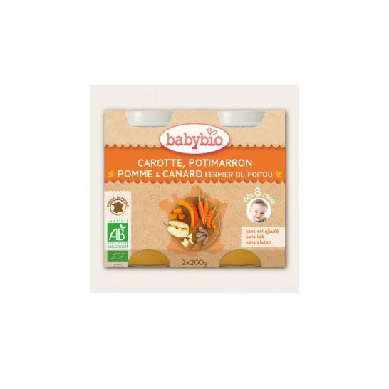 Babybio Pentole Piccole Vasi Menu Verdure & Anatra Fattoria Biologico ds 8 mesi 200g lotto di 2
