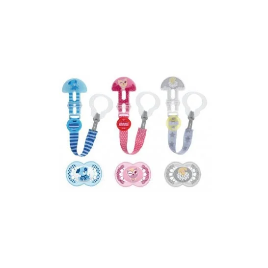 Ciuccio Mam e kit di fissaggio per ciucci e allegati a partire da 6 mesi Silicone Color Color Alphabet