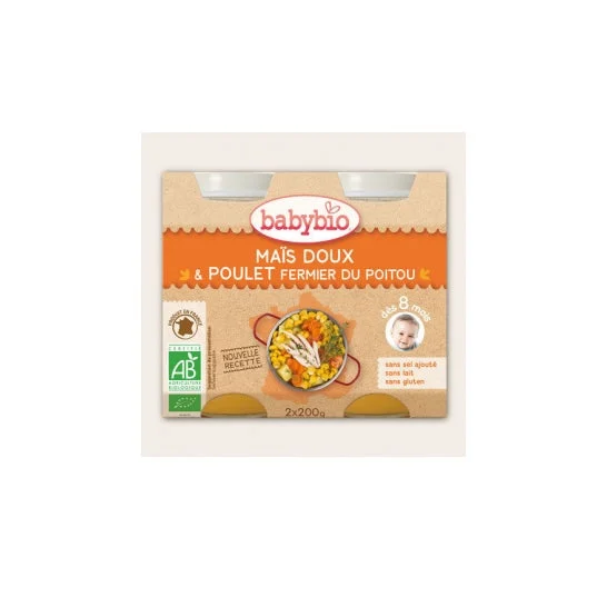 Babybio Piccoli vasetti Menu Verdure & Pollo Fattoria di pollo Pollo biologico in 8 mesi 200g lotto di 2