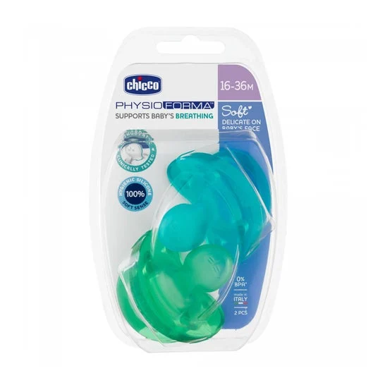 Chicco Silicone Soother Physio Morbido manichino multiuso blu-verde 2 pezzi