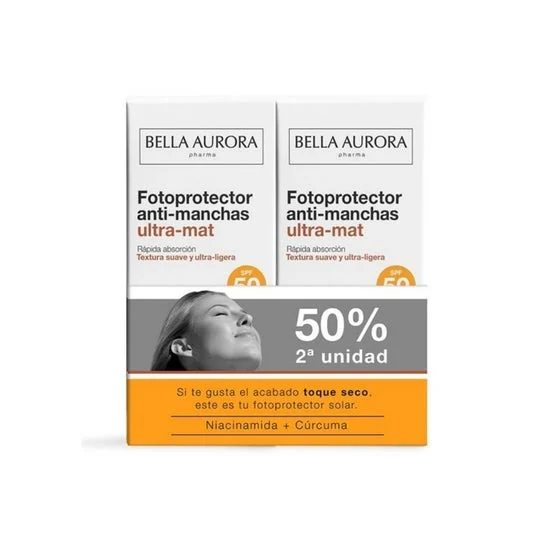 Bella Aurora Ultra-Mat Protector Solar Facial Anti-Manchas SPF50 Piel Grasa 2x50ml