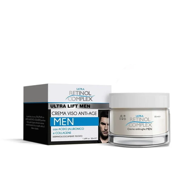CREMA VISO ANTI-AGE PER UOMO CON ACIDO JALURONICO E COLLAGENE – MAN RETINOL COMPLEX – 50 ML