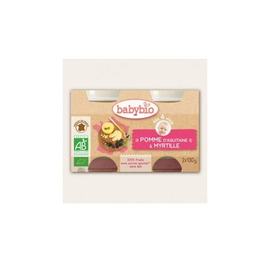 Babybio Barattoli di mela di mirtillo biologico Babybio in 4 mesi 2x130g