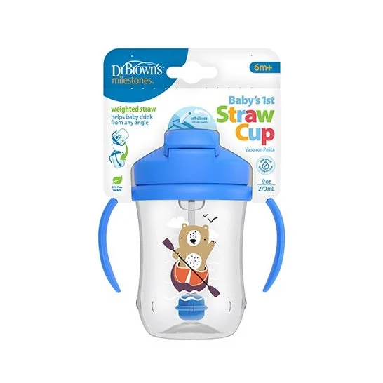 Dr Brown's Mi Primer Vaso con Pajita Oso Azul +6m 270 ml