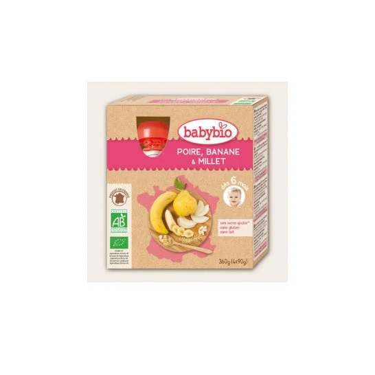 Babybio My Frutta Zucca Pera Zucca Pera Banana Miglio Banana Biologico Banana 6 mesi 4 x 90 g