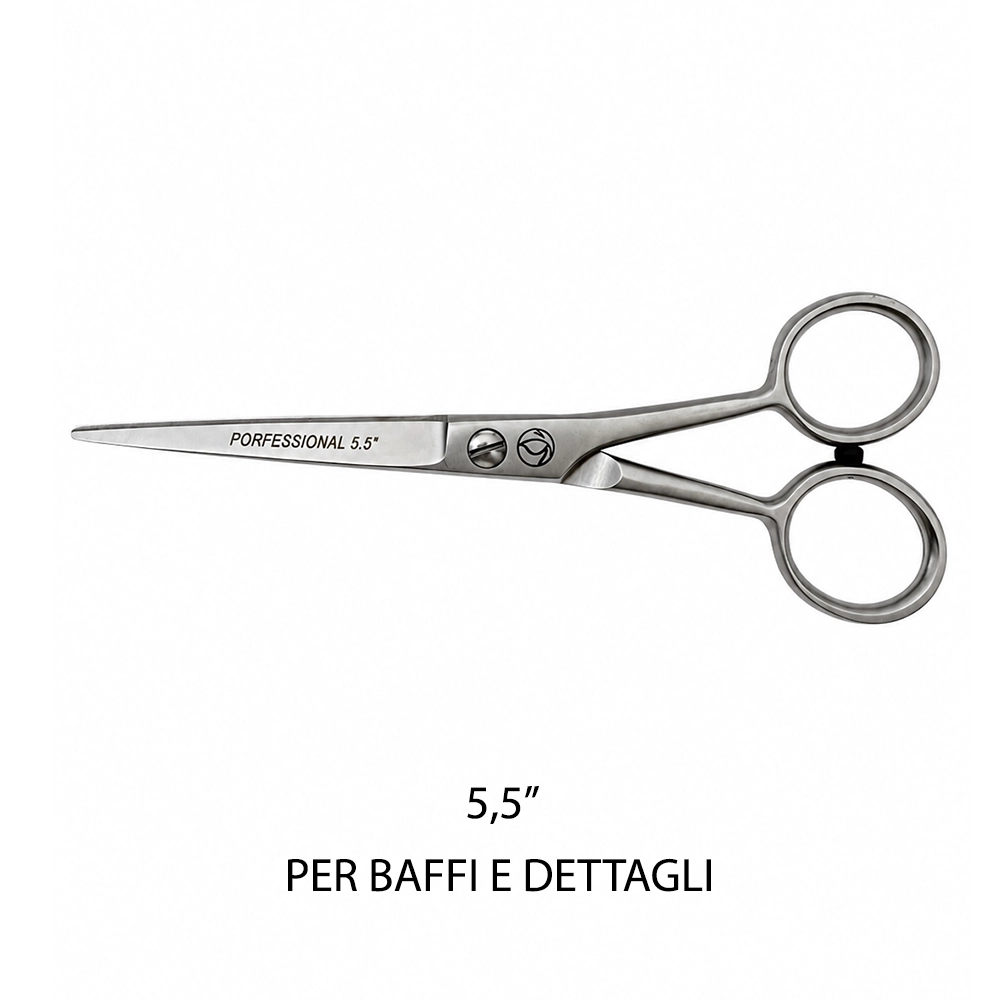 Forbici Professionali per Baffi e Dettagli Capelli 5.5” in Acciaio Inox Satinato