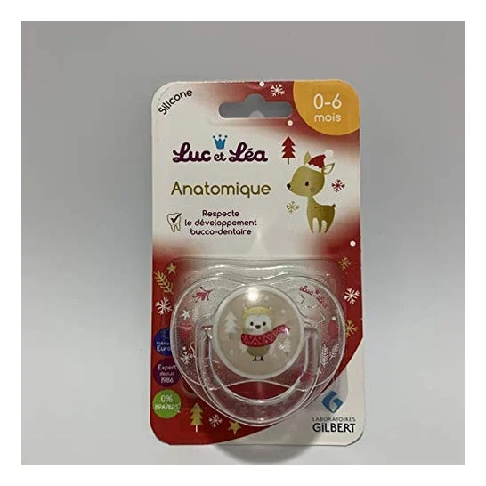 Luc et Lea Sucette Symétrique Noel avec Anneau Hibou 0-6M 1 Unité