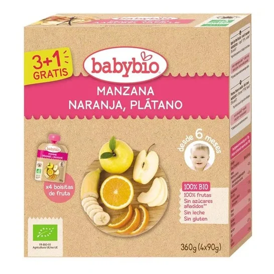 BabyBio Purea Mela Arancio Banana Bio 4x90g