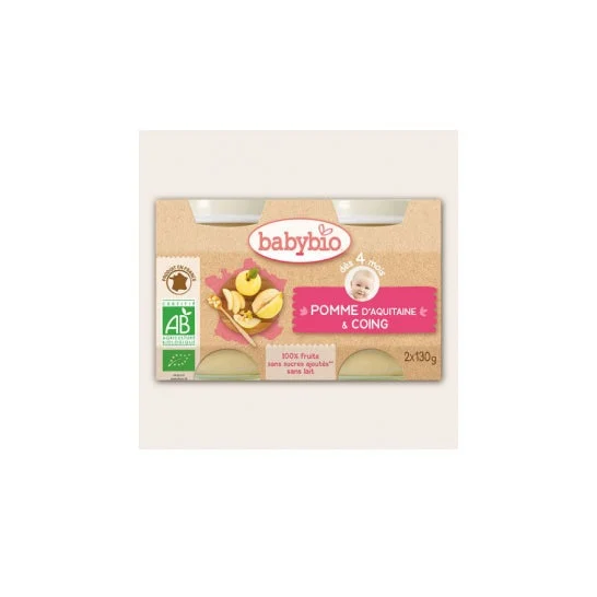 Babybio Vasi di mele cotogne di mele biologiche Babybio in 4 mesi 2x130g