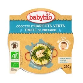 Babybio Mon P'tit Plat Plat Cocotte Biologica di Fagioli Verdi della Valle della Loira e Trota 230g
