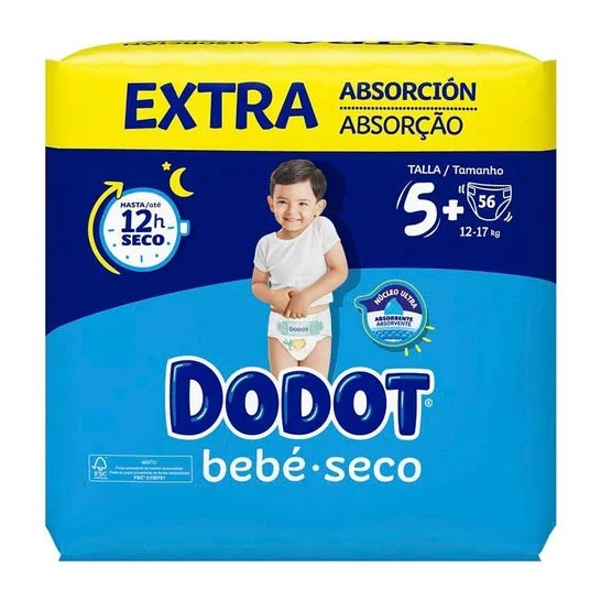 Dodot Pannolini Baby Asciutti Extra Taglia 5+ 12-17kg 56 Unità