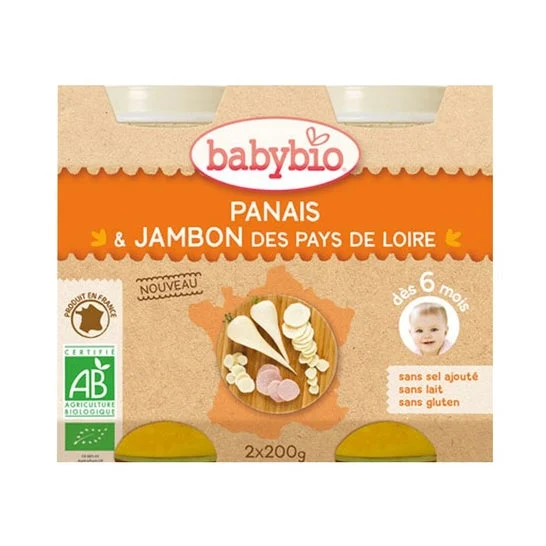 Babybio Menu giornaliero da 6 mesi pentola pentola pentola pentola pentola prosciutto 2x200 grammi