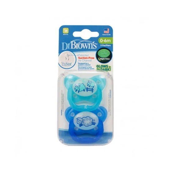 Dr Brown's Ciuccio in Silicone Notturno 0-6 Mesi Blu 2 Unità