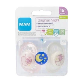 Ciuccio in silicone Mam Original Night + 16 M doppio pacchetto rosa pacco rosa