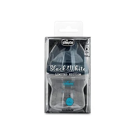 Chicco NaturalFeeling Silicone Bottle +0M Black & White 150ml