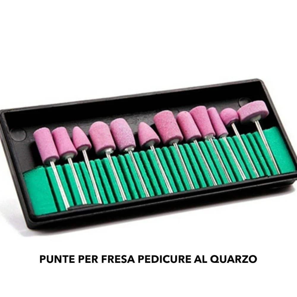 Kit Punte per Fresa Pedicure al Quarzo Rosa – Set Universale da 12 Pezzi