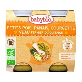 Babybio Barattoli Piccoli Menu Piccoli Vasi Piccoli Piselli Pastinaca Zucchine & Veau Biologico ds 6 Mesi 2x200g