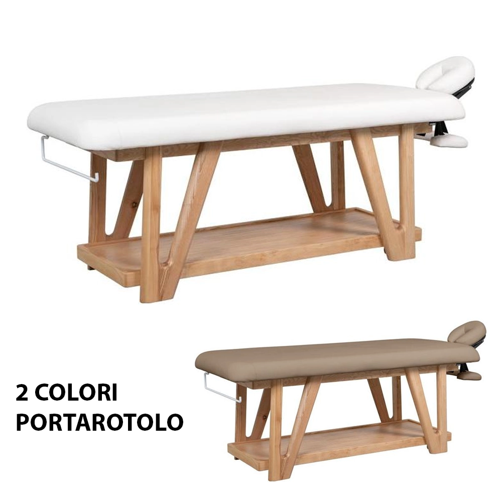 Lettino da massaggio professionale con ripiano in legno Roots Weelko bianco o beige