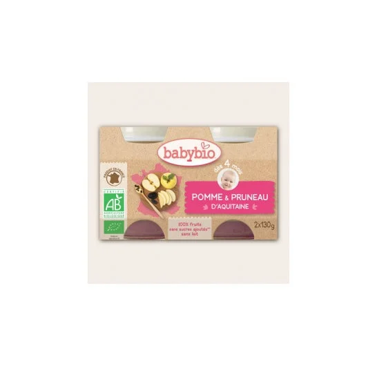 Babybio Barattoli di Prugne di Mela Biologiche Babybio in 4 mesi 2x130g
