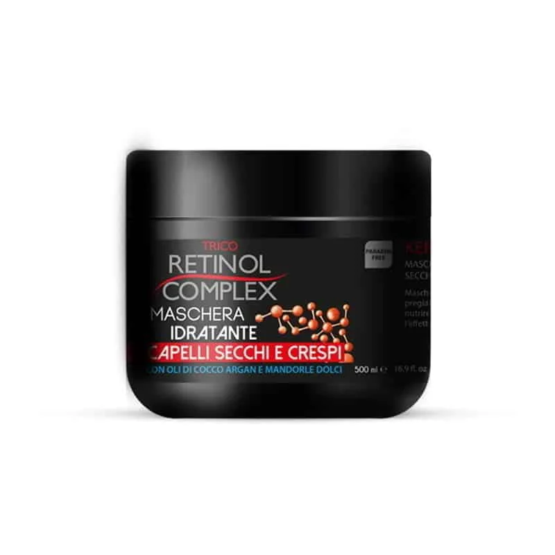 MASCHERACAPELLI SECCHI E CRESPI OLIO DI COCCO MANDORLE ARGAN 500ml – Keratin Retinol complex