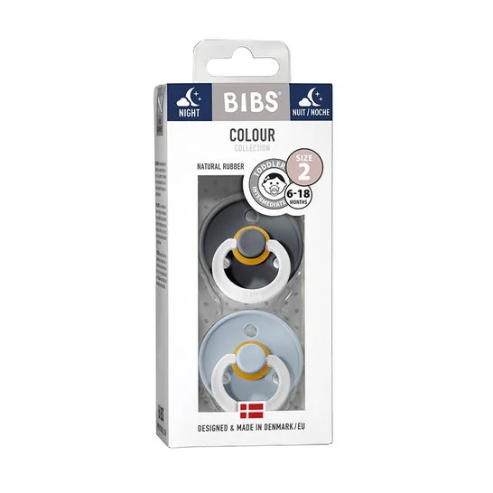 Bibs Pack Chupetas Látex Noturnos 0-6m Azul Cinza T1 2 Unidades