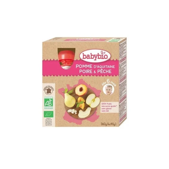 Babybio My Frutta Mela Mela Mela Pera Pera Biologica 6 mesi 4x90g
