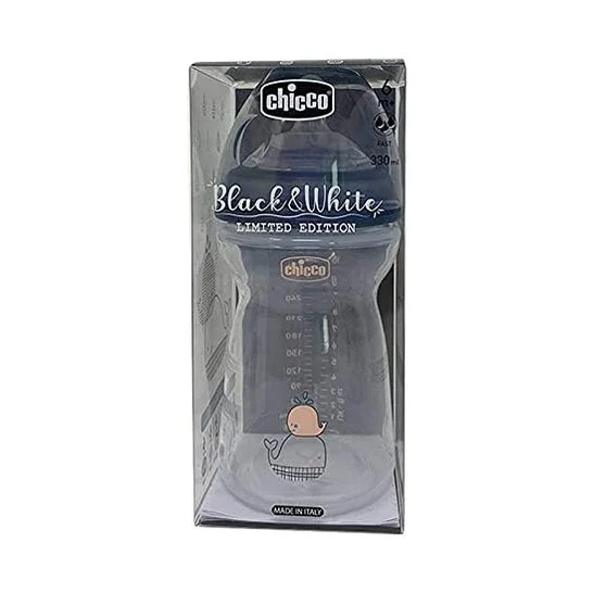 Chicco NaturalFeeling biberon in silicone +6M bianco e nero 330ml