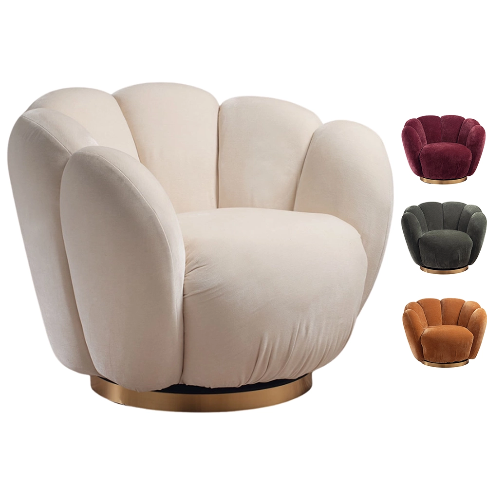 Poltrona girevole in ciniglia con base in metallo dorato – 4 colori