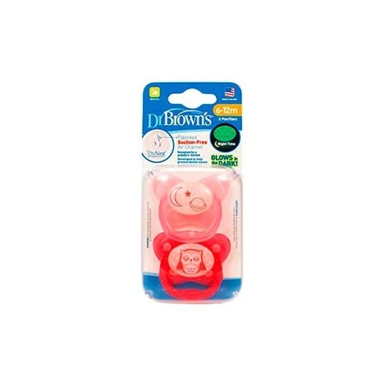 Dr Brown's Ciuccio in Silicone Notturno6-18 Mesi Rosa 2 Unità