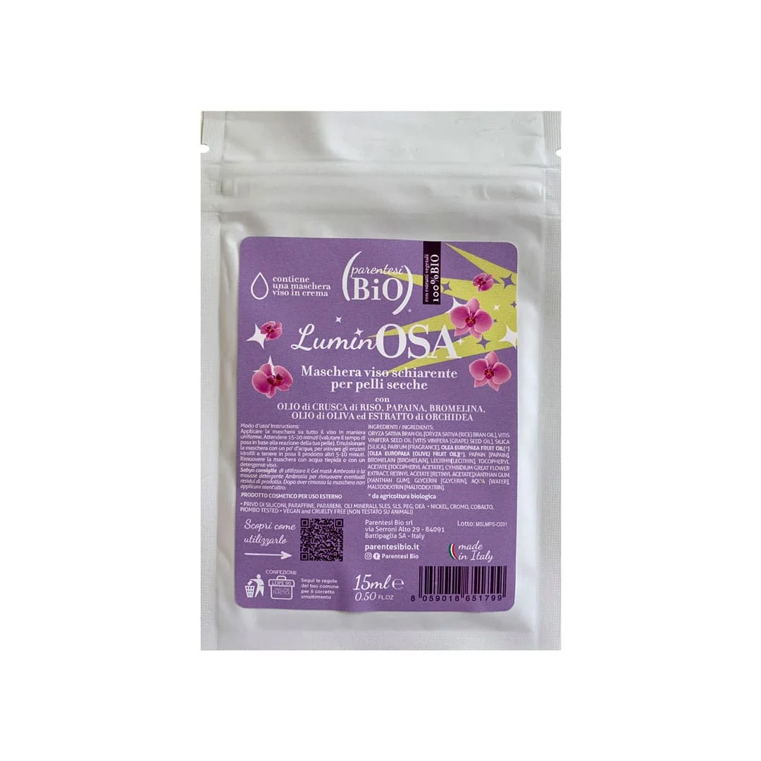PARENTESI BIO Luminosa – Maschera Viso Schiarente Pelle Secca 15 ml